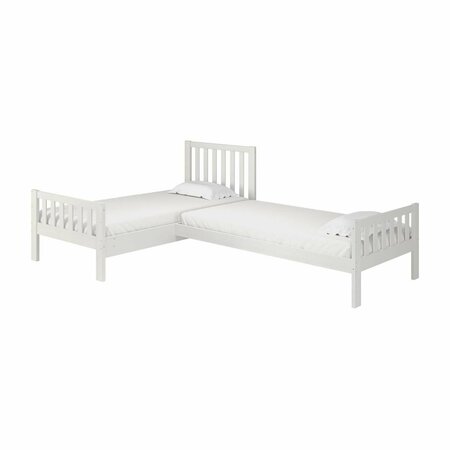 KD CAMA DE BEBE Aurora Corner L-Shaped Twin Wood Bed Set White KD3857226